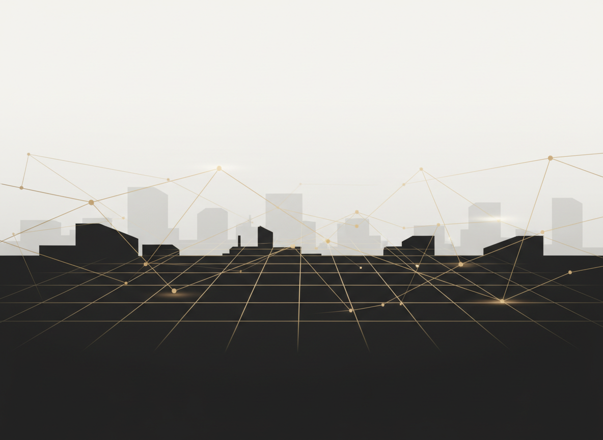 Abstract global advisory grid with subtle gold connections for the contact page